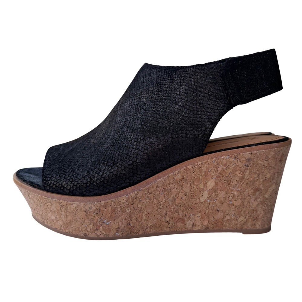 NWT Johnston & Murphy Jade Wedge Sandals, Black Snake Print Cork Wedge, Size 9 - Picture 3 of 10